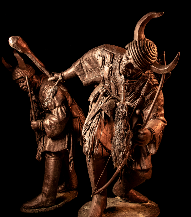 Warrior duo bronze sculpture